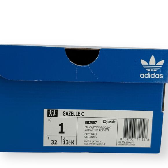 Adidas Gazelle Boy Girl Black White Suede Sneakers Tennis Shoes Youth Sz 1 - Picture 6 of 6